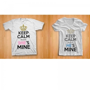 Комплект мъжка и дамска тениски за влюбени: Keep Calm