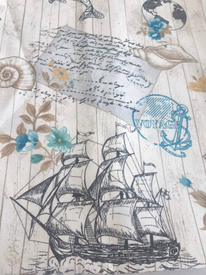 Покривка за маса с морски мотиви, винтидж - водоус