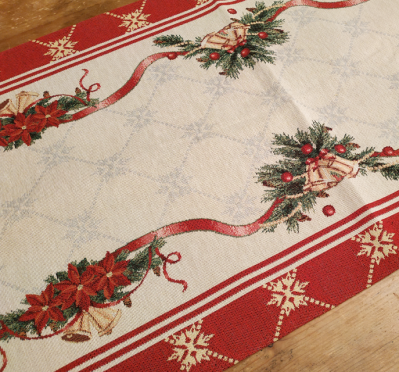 Коледни салфетки за двама - 3 размера, с елегантен гирлянд с камбанки