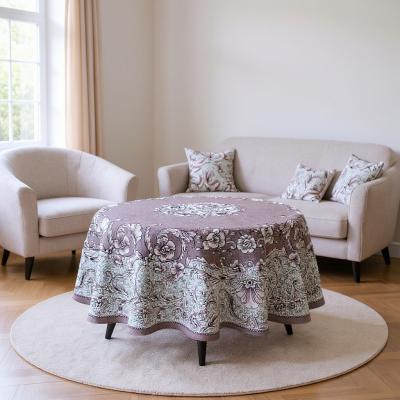 Покривка за кръгла маса от жакард - пепел от рози и сиво