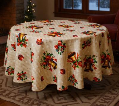 Коледна покривка за маса със златни камбанки, имел и музика