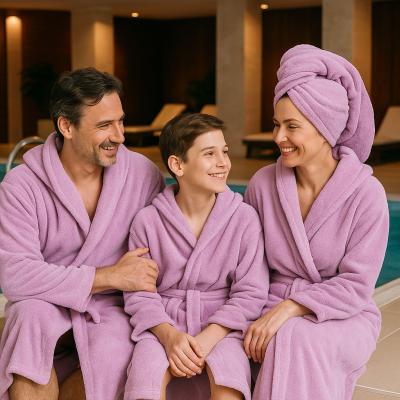 Памучен халат за баня - луксозен лилав халат с качулка и колан, плюш