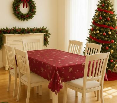 Златни звезди. Червена коледна покривка за маса