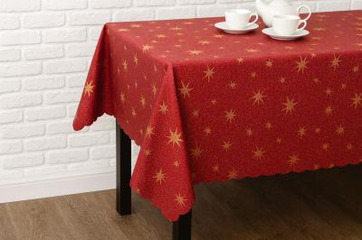 Златни звезди. Червена коледна покривка за маса