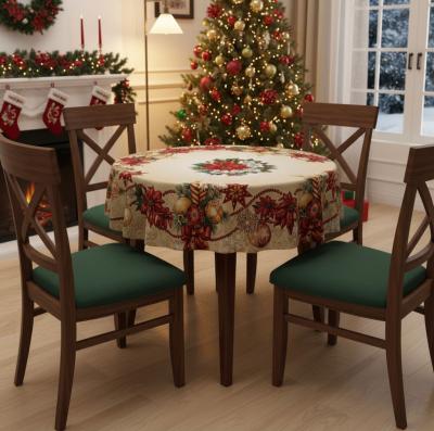 Луксозна коледна покривка за маса – жакард, кръгла Ф135 см