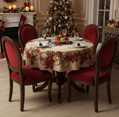 Луксозна коледна покривка за маса – жакард, кръгла Ф135 см