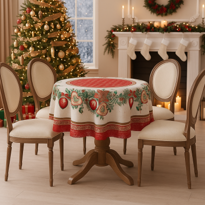 Коледна покривка за кръгла маса - Венец от обич, жакардова