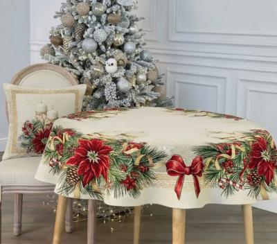 Коледен разкош и блясък - жакардова покривка за голяма кръгла маса