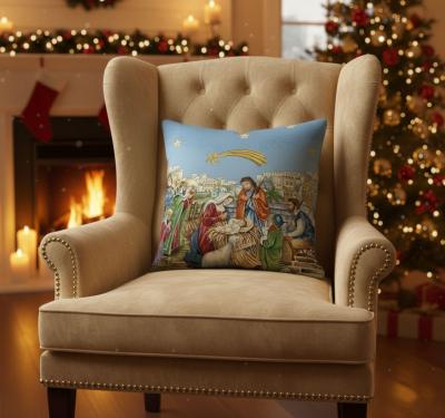 Коледна калъфка Рождество – жакард, 40x40 см, с цип, синя