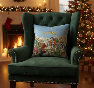 Коледна калъфка Рождество – жакард, 40x40 см, с цип, синя