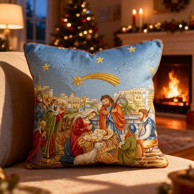 Коледна калъфка Рождество – жакард, 40x40 см, с цип, синя