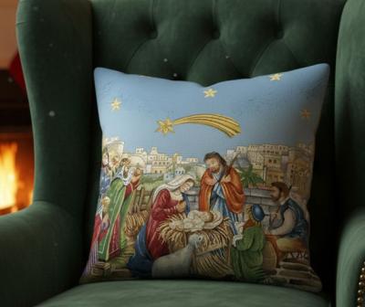 Коледна калъфка Рождество – жакард, 40x40 см, с цип, синя