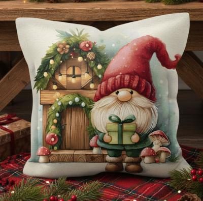 Коледна калъфка Весело джудже с подарък – жакард, 40x40 см