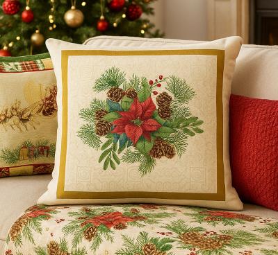 Коледна калъфка Коледна звезда и шишарки – жакард, 40x40 см