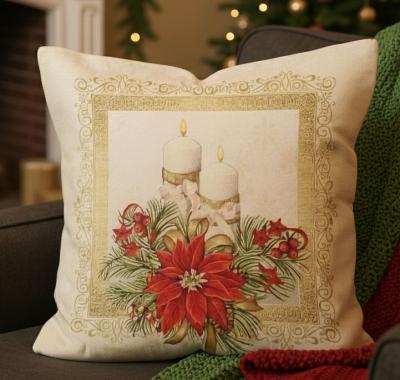 Коледна калъфка от жакард - царствена коледна звезда и запалени свещи