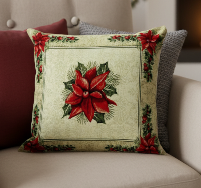 Коледна калъфка от жакард - пастелен фон с лек блясък и красиви коледни звезди