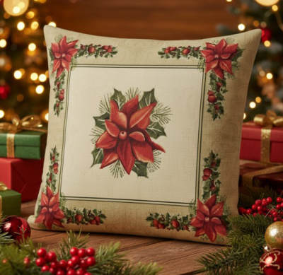 Коледна калъфка от жакард - пастелен фон с лек блясък и красиви коледни звезди