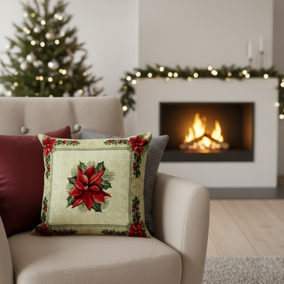 Коледна калъфка от жакард - пастелен фон с лек блясък и красиви коледни звезди