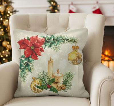 Жакардова коледна калъфка с чудни свещи и играчки на светъл фон