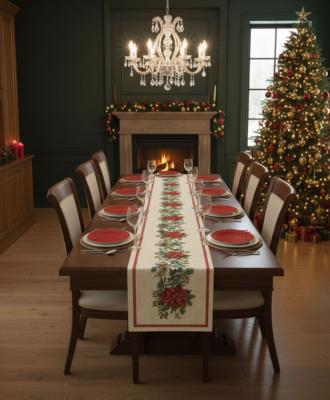 Жакардов коледен тишлайфер с гирлянд от коледни звезди, имел и елхови клончета
