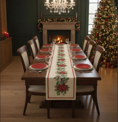 Жакардов коледен тишлайфер с гирлянд от коледни звезди, имел и елхови клончета