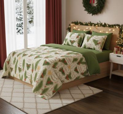 Коледно зелено вълшебство – Спален комплект от ранфорс