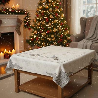 Kоледна покривка за маса, жакардово каре Коледа в сребро
