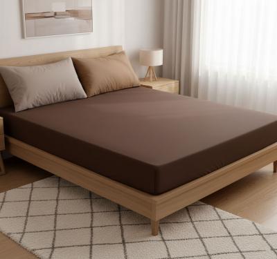 Тъмно кафяв долен чаршаф с ластик - памучен