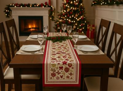 Kоледна покривка с малки тематични фигури - тишлайфер