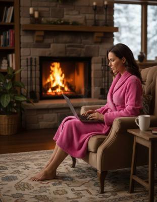 Пухакав домашен халат от микрофибър, розов