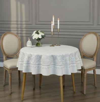 Жакардова кръгла покривка с 4 салфетки - Елегия в пастел