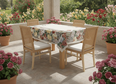 Разкошна жакардова покривка с великолепни рози - за праавоъгълна маса