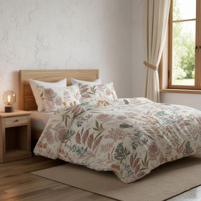 Артистичен спален комплект от памучен сатен с нежни стръкове билки и цветя