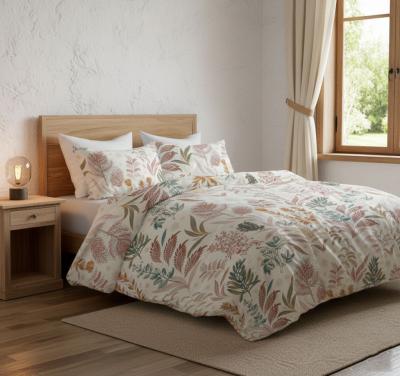 Артистичен спален комплект от памучен сатен с нежни стръкове билки и цветя