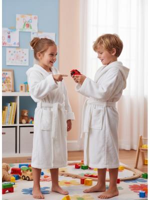 Памучен бял детски халат за баня - за момичета и за момчета