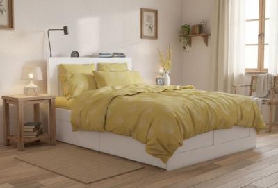 Спално бельо - деликатна пастелна комбинация с бели фигури