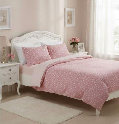 Мечтание е памучен спален комплект от ранфорс - розов фон, бели звезди