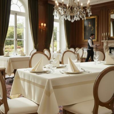 Официална покривка за правоъгълна маса от поливискозна - екрю