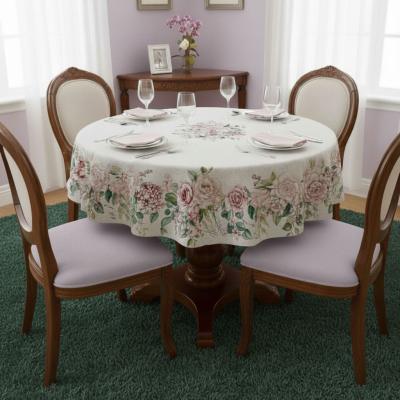 Кръгла жакардова покривка за маса с бордюр от цветя