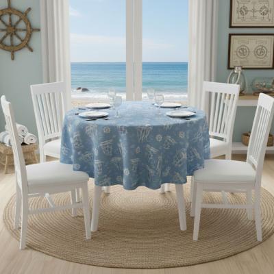 Рибарско селище - тематична покривка за маса, светлосиня