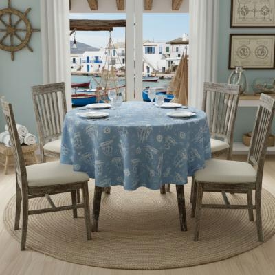 Рибарско селище - тематична покривка за маса, светлосиня