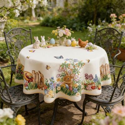 Жакардова великденска покривка за маса - пролетно настроение в градината, 2 размера