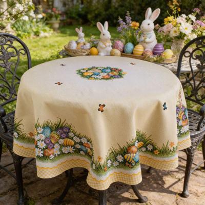 Великденска покривка за маса от жакард с пъстри яйца и пролетни цветя