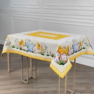 Великденска покривка за голяма маса - жакард, красиви цветове, пъстри яйца и пролет