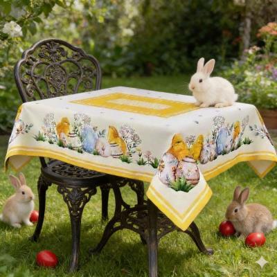 Великденска покривка за голяма маса - жакард, красиви цветове, пъстри яйца и пролет