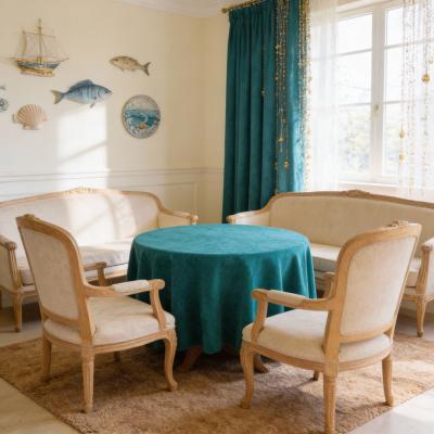 Едноцветна покривка за маса от плътна материя - петролен цвят