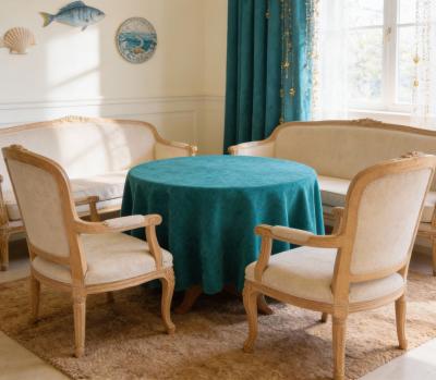 Едноцветна покривка за маса от плътна материя - петролен цвят