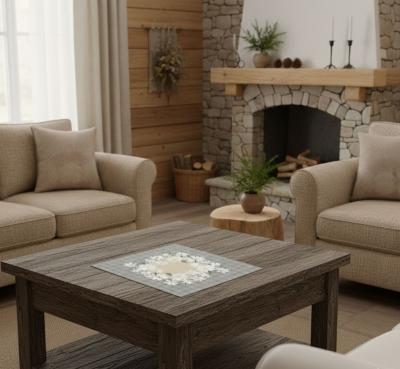 Жакардово каре - салфетка с маргаритки и кариран бордюр