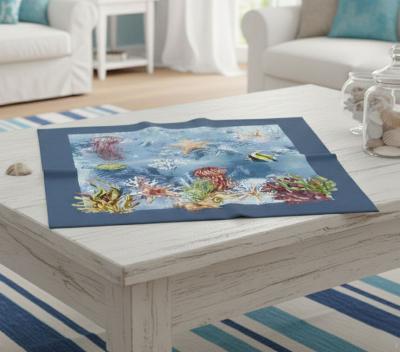 Малко жакардово каре - салфетка с морски мотиви, винтидж