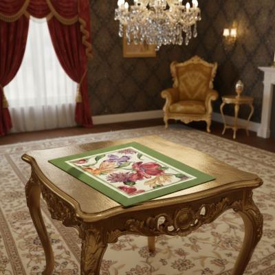 Жакардов тишлайфер с божури, далии и зелен кант